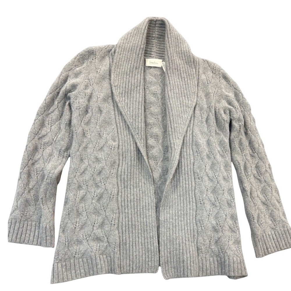 Neiman Marcus Cardigan Womens Gray 100% Cashmere Shawl Collar Cable Knit S